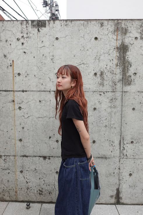 リネン混ハーフスリーブトップス